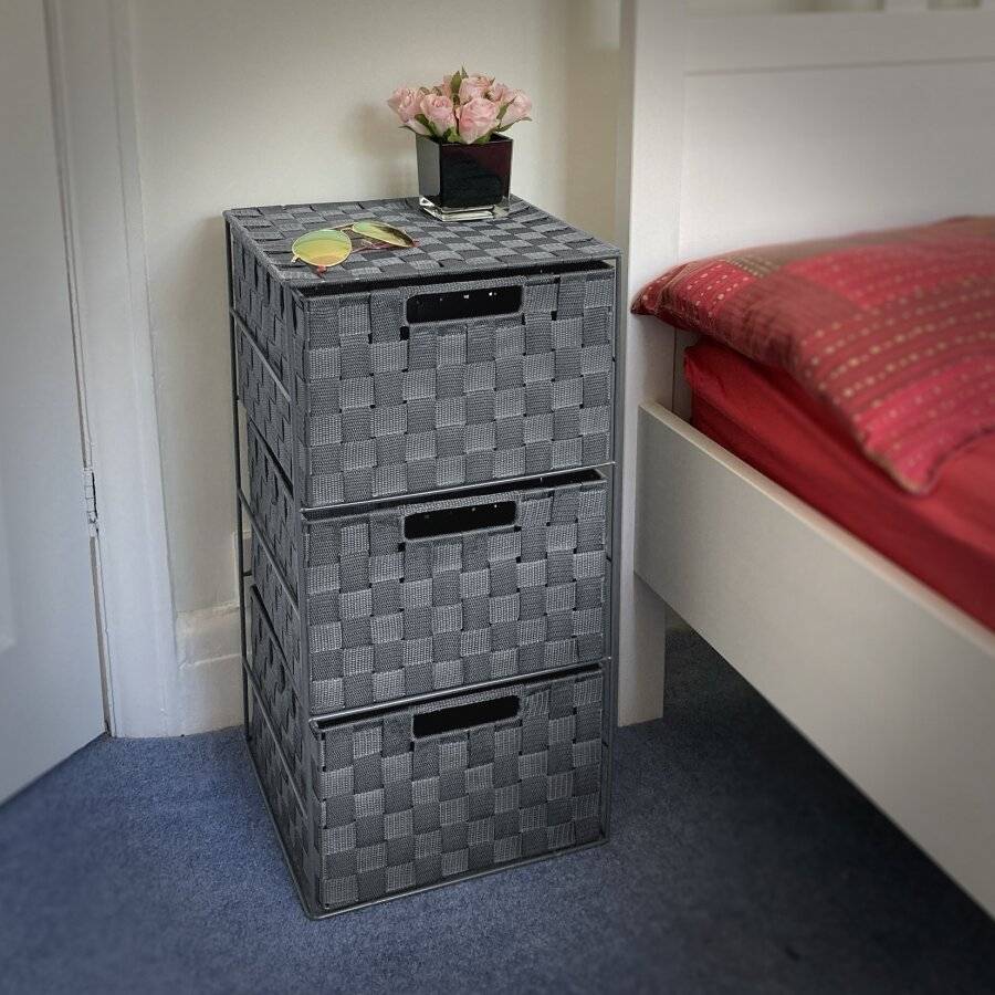 3 Drawer Large Polypropylene Woven Storage Cabinet Unit, Grey