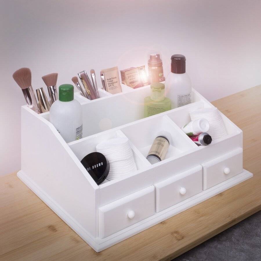 3 Drawer MDF Cosmetic Organizer With 8 Compartments