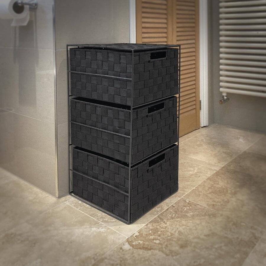 EHC 3 Drawer Storage Cabinet For Bedroom, Bathroom - Black