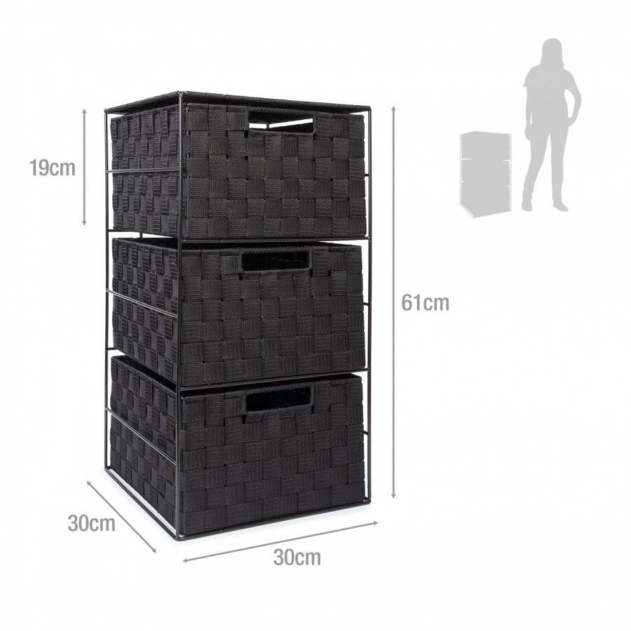 EHC 3 Drawer Storage Cabinet For Bedroom, Bathroom - Black