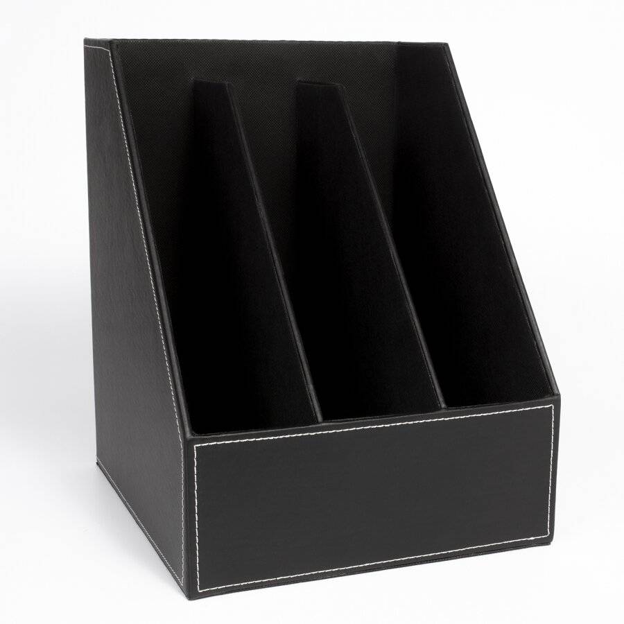 3 Section Faux Leather Magazine Storage Organizer Box - Black