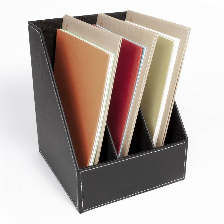 3 Section Faux Leather Magazine Storage Organizer Box - Black