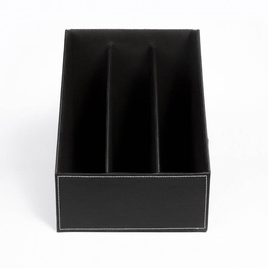 3 Section Faux Leather Magazine Storage Organizer Box - Black