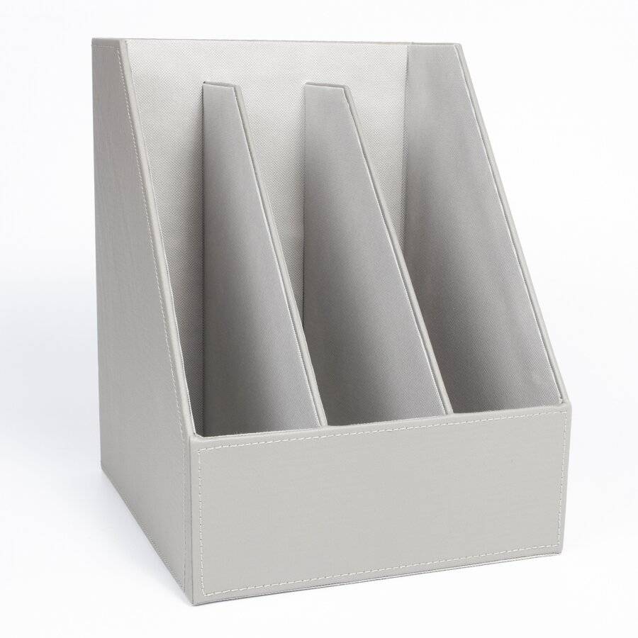 3 Section Faux Leather Magazine Storage Organizer Box - Grey