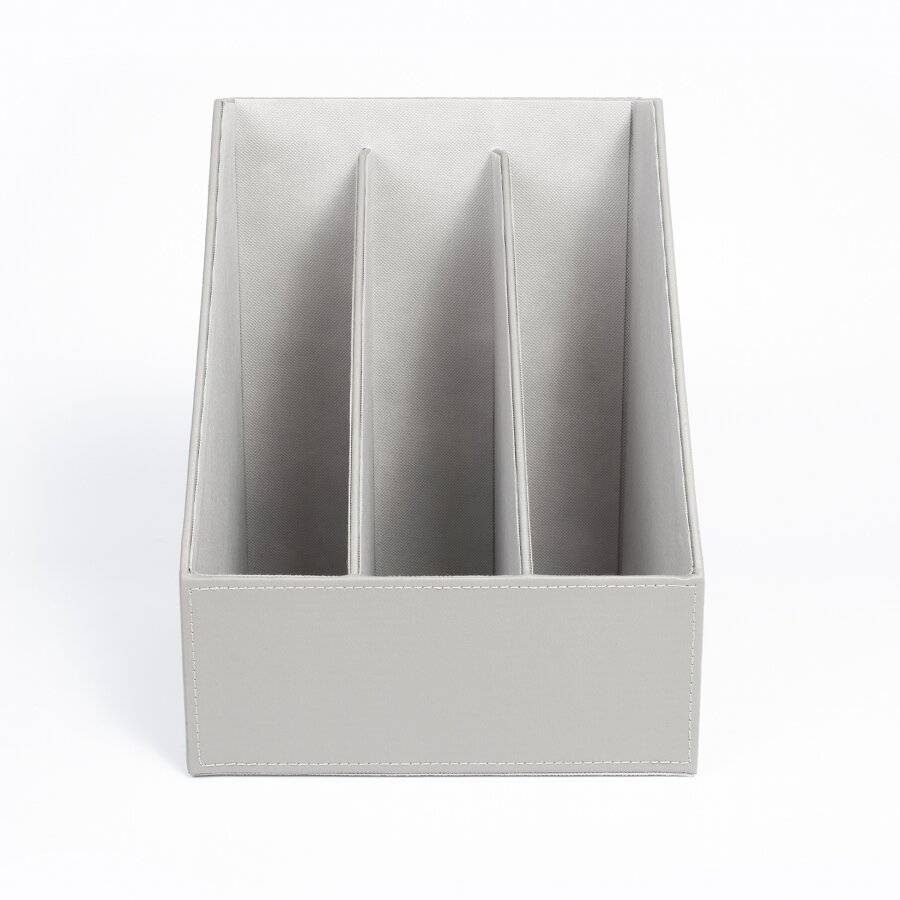 3 Section Faux Leather Magazine Storage Organizer Box - Grey