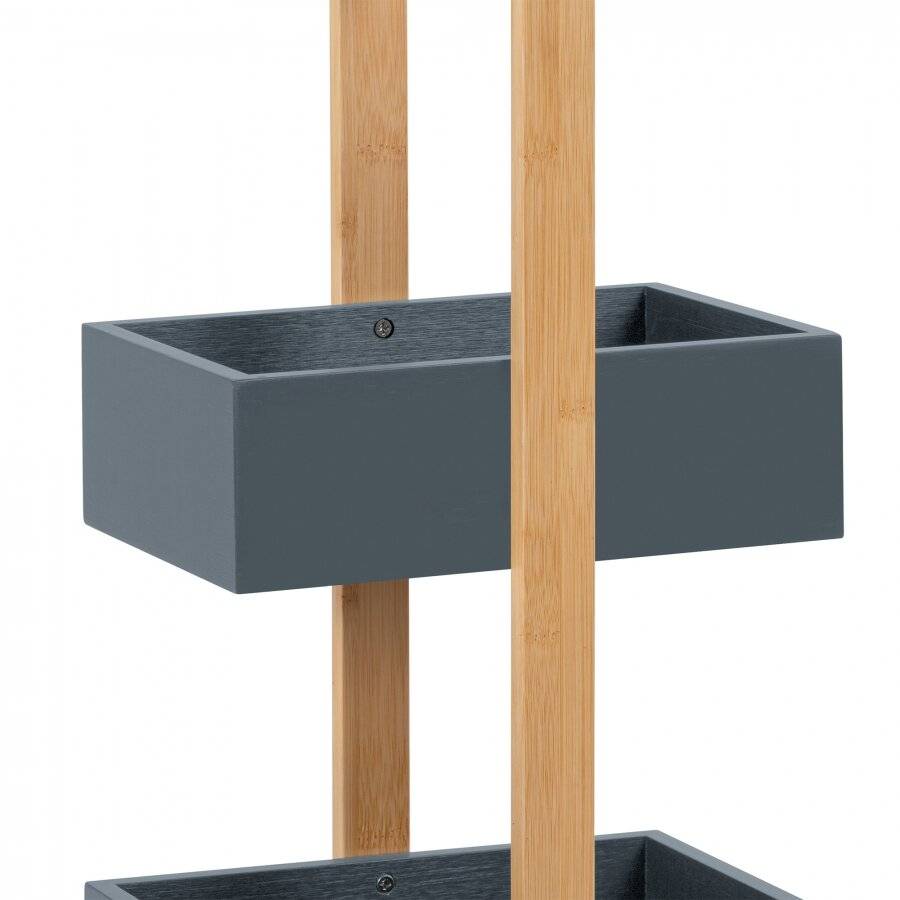 3 Tier Bamboo & MDF Storage Unit For Bathroom, Grey - 25 x 18.5 x 70cm