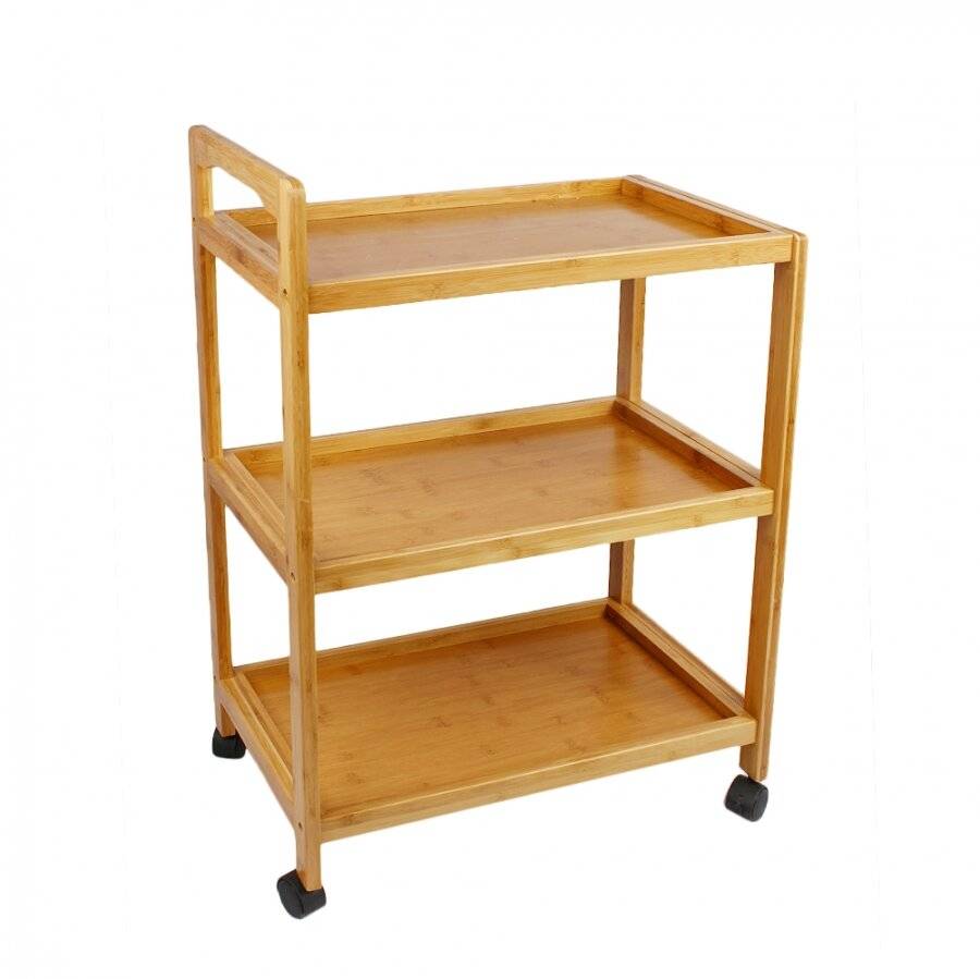 3 Tier Bamboo Wood  Kitchen Storage Trolley With wheels