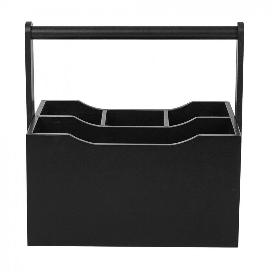 4 Compartments Drop-Down Handle Bamboo Kitchen Cutlery Caddy, Black