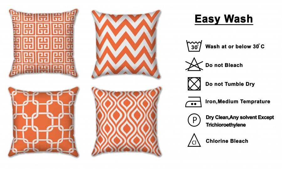 4 Decorative Sofa Pillow Case Cotton Cushions Covers, 45 x 45cm,Orange