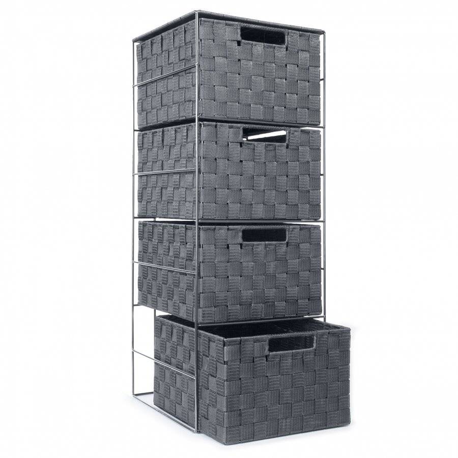 EHC Large 4 Drawer Polypropylene Woven Storage Cabinet Unit - Grey