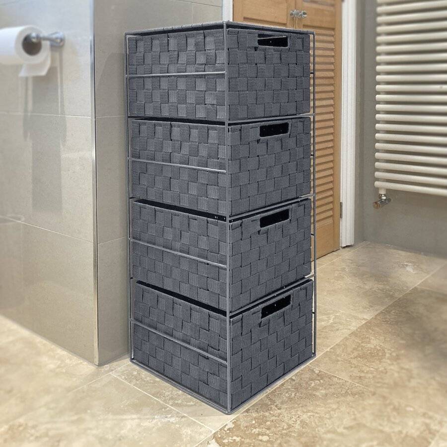 EHC Large 4 Drawer Polypropylene Woven Storage Cabinet Unit - Grey