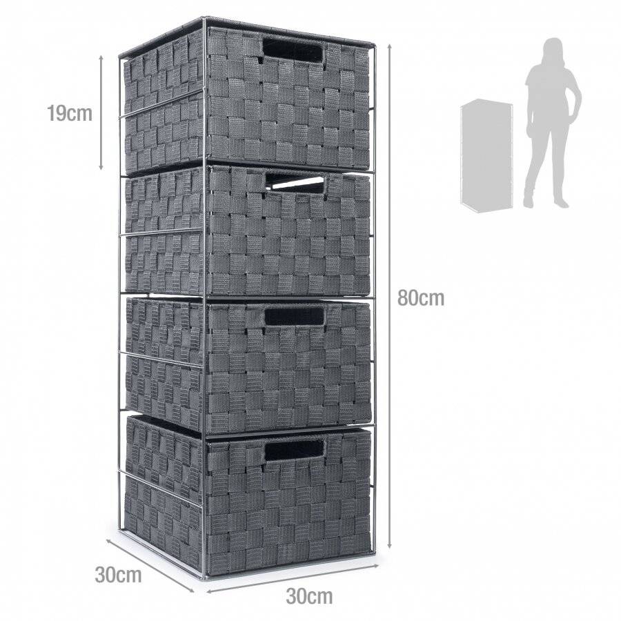 EHC Large 4 Drawer Polypropylene Woven Storage Cabinet Unit - Grey
