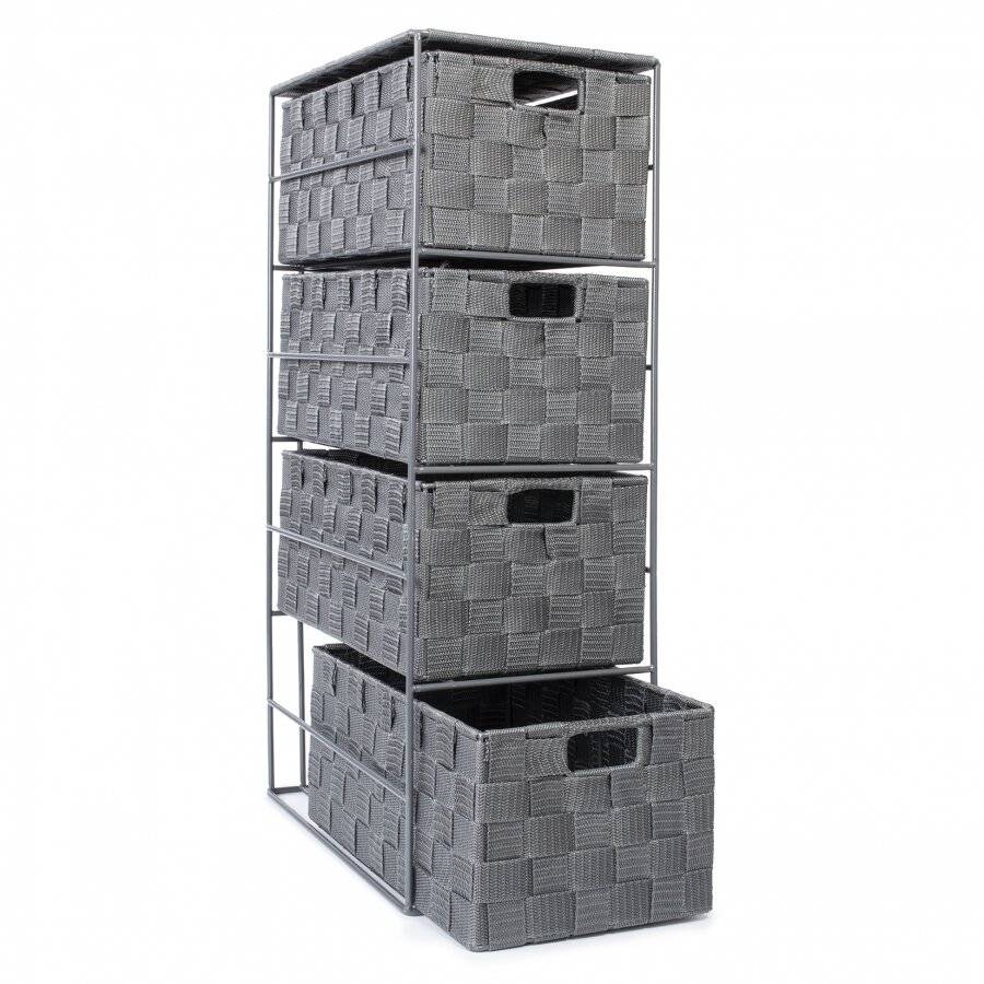 4 Drawer Polypropylene Woven Storage Cabinet Unit, Grey
