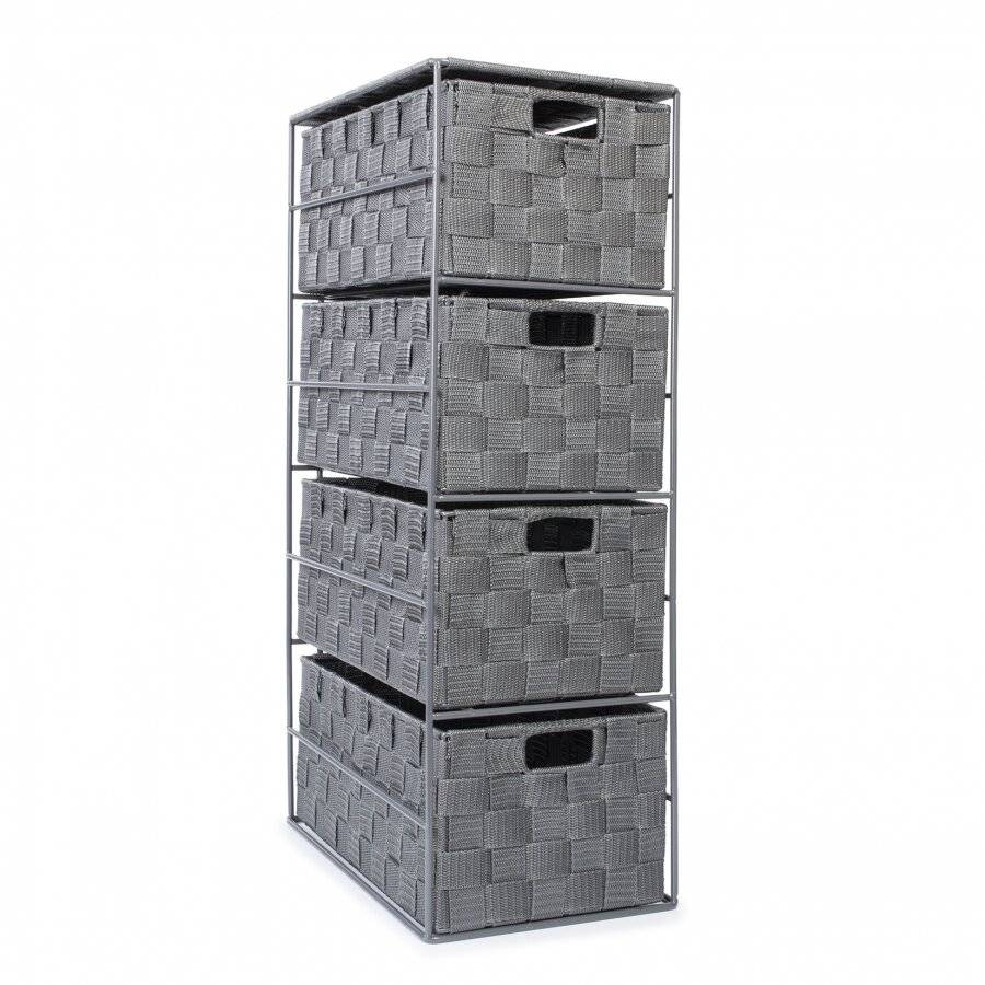 4 Drawer Polypropylene Woven Storage Cabinet Unit, Grey