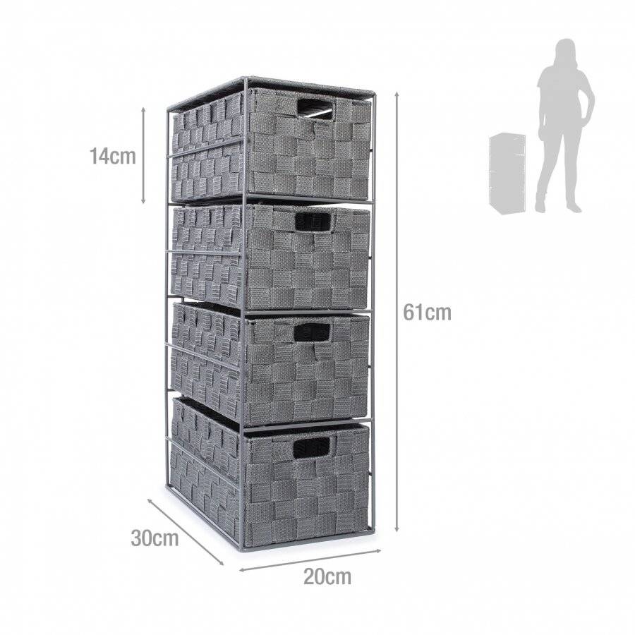 4 Drawer Polypropylene Woven Storage Cabinet Unit, Grey