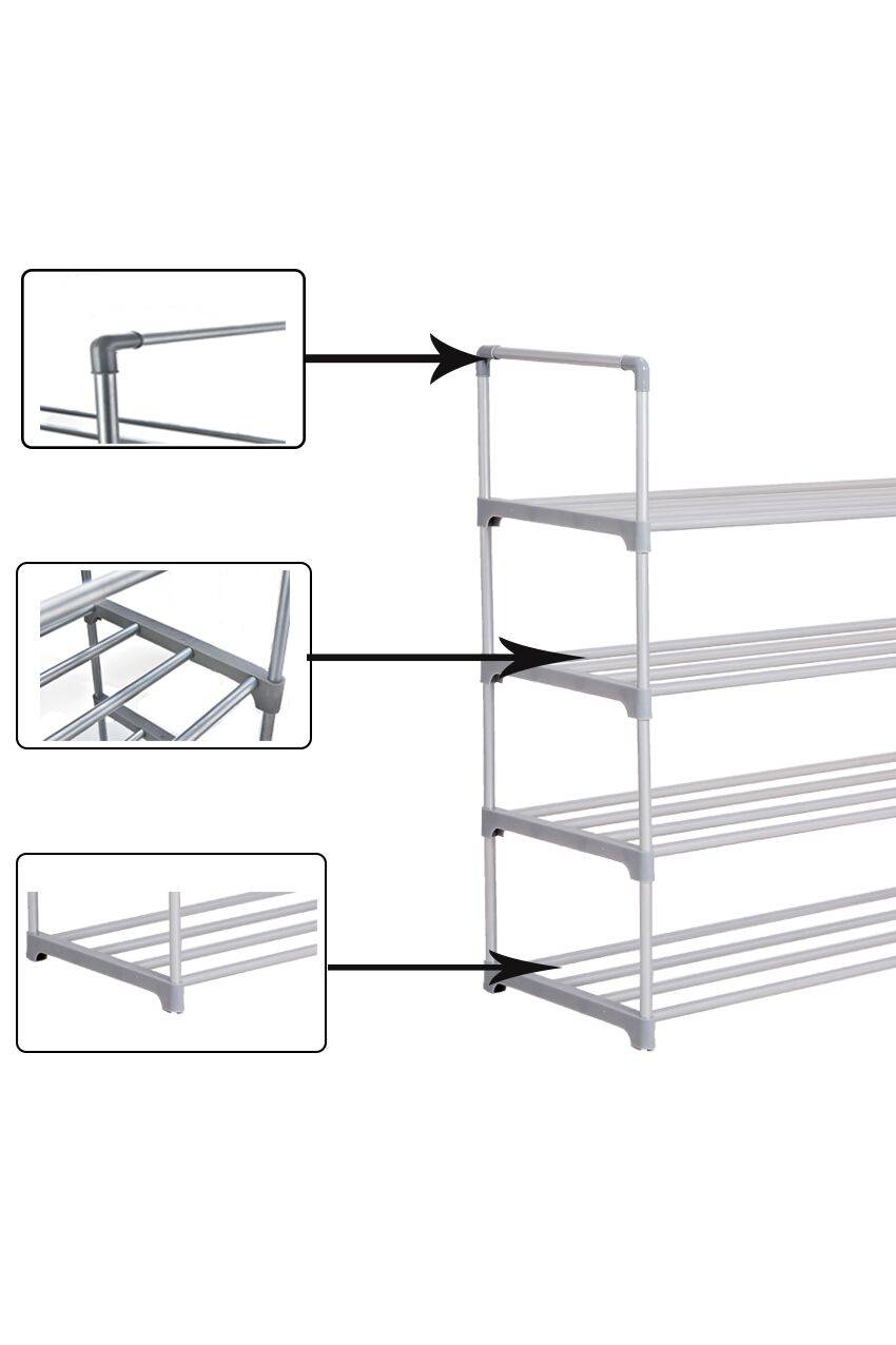 4 Tier Durable Large Capacity Metal Shoe Organizer - Grey