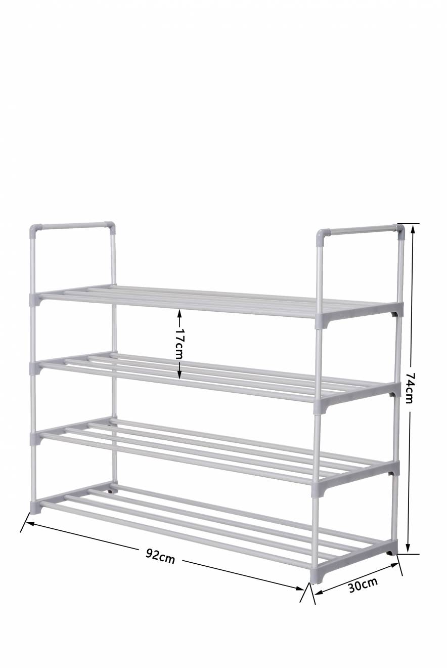4 Tier Durable Large Capacity Metal Shoe Organizer - Grey