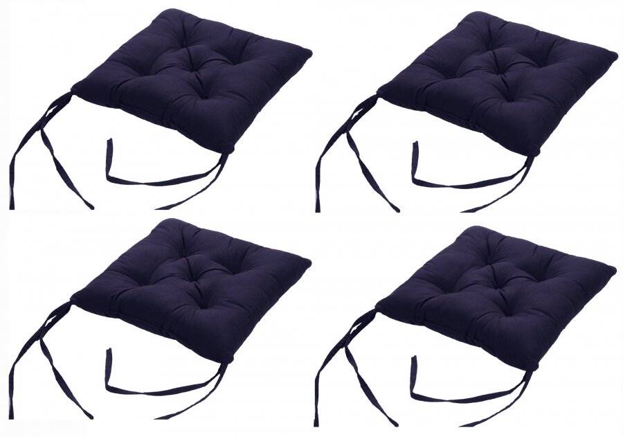 4 X Cotton Chair Cushion Seat Pad  With Ties - Navy Blue
