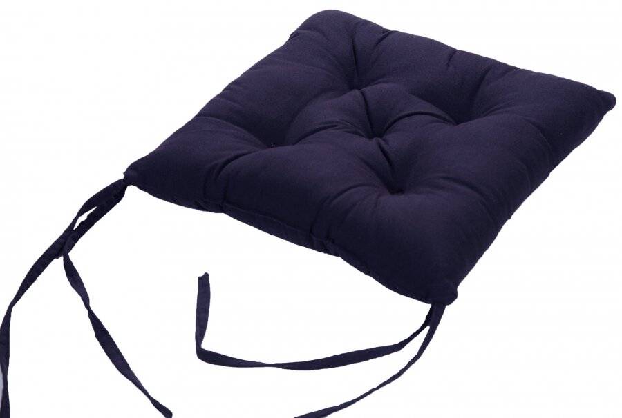 4 X Cotton Chair Cushion Seat Pad  With Ties - Navy Blue