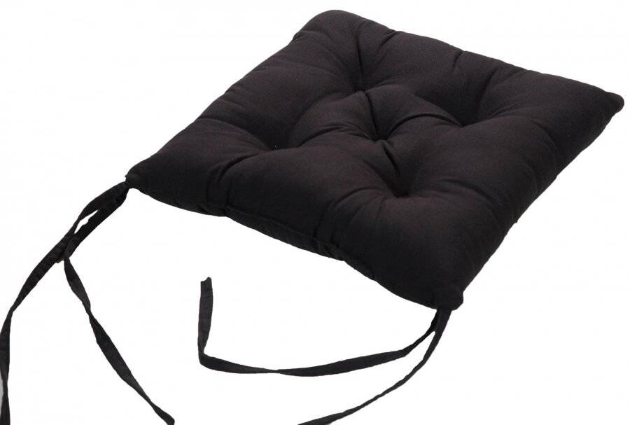 4 X  Quilted Seat Pad/Chair Cushion With Ties, 40 x 40 x 6 cm - Black