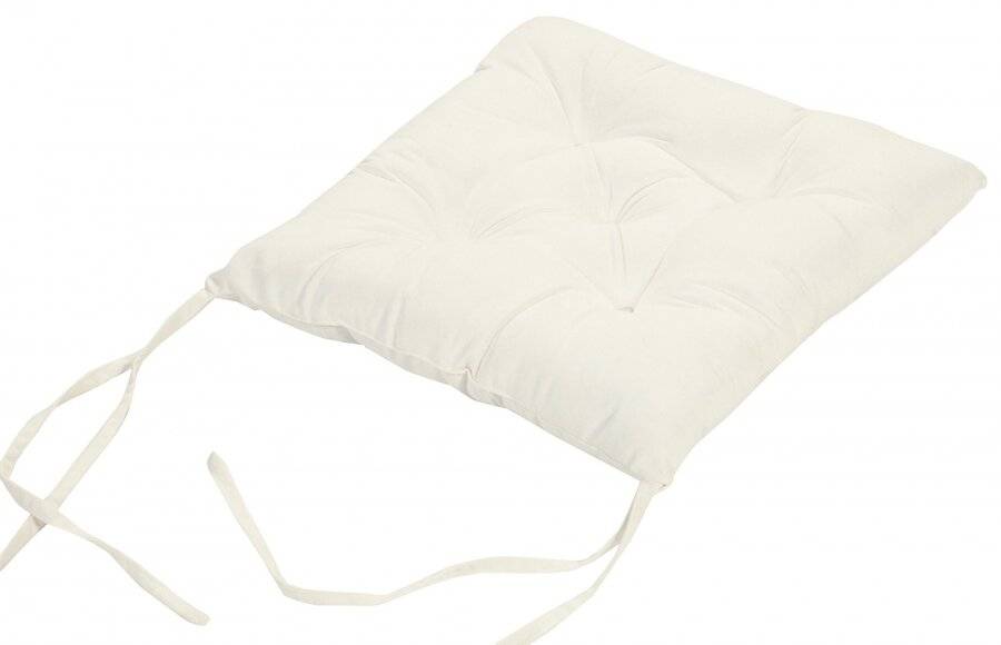 4 X  Quilted Seat Pad/Chair Cushion With Ties, 40 x 40 x 6 cm - Cream