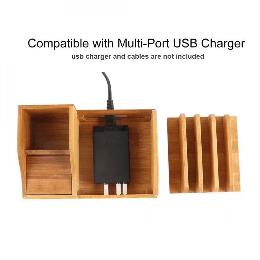 5 Devices USB Charging Unit and Stationery Holder With 2 Compartments