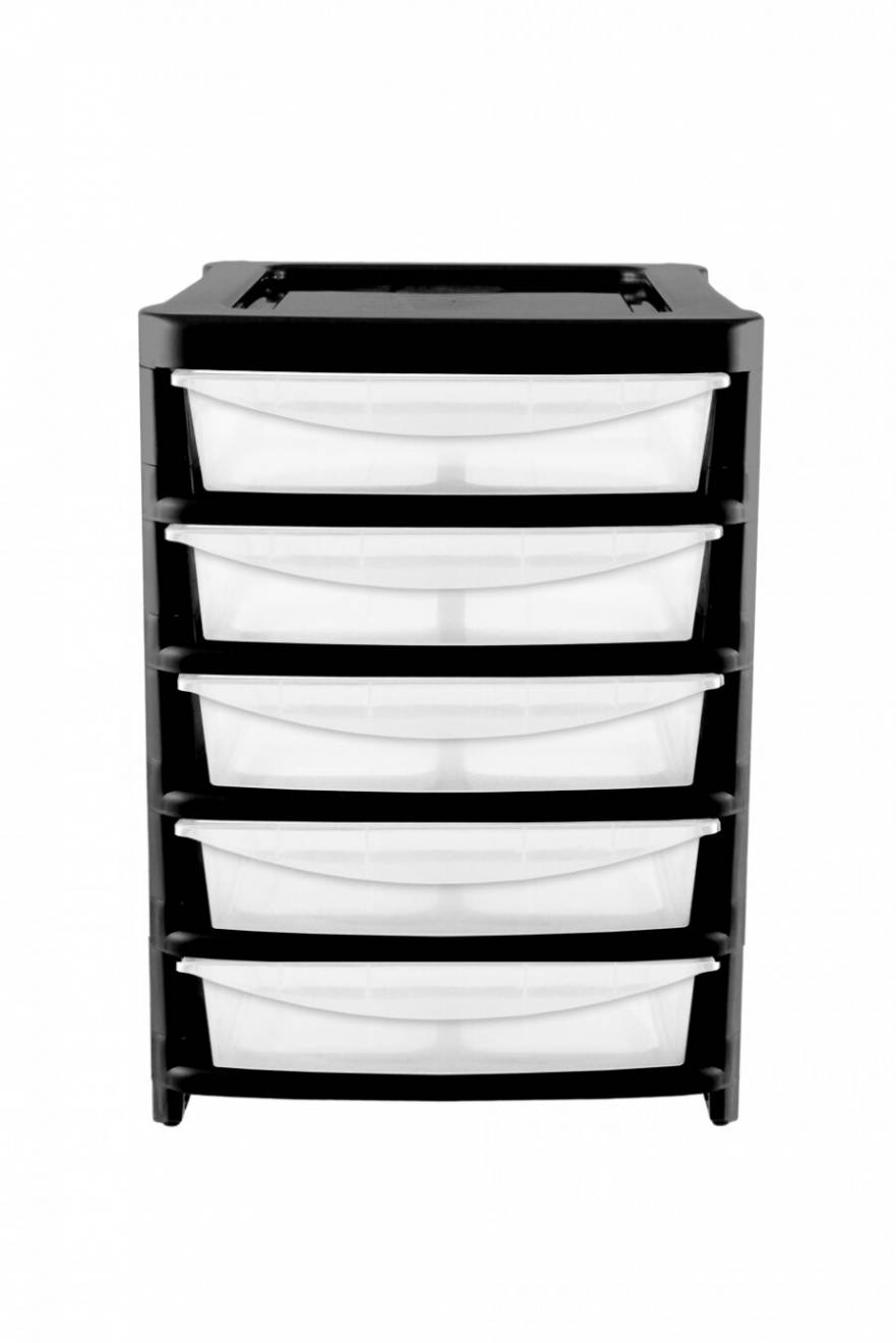 5 Drawer Large Plastic Black Paper Storage Unit - Office & Home