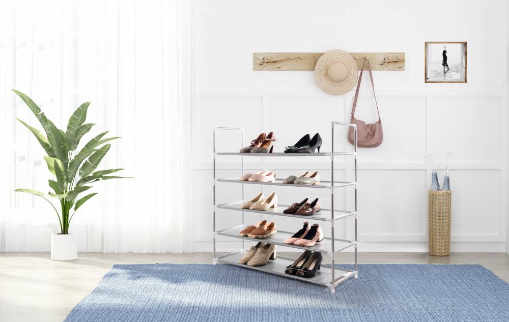 5 Tier Large Capacity Metal Shoe Organizer With Covers - Grey