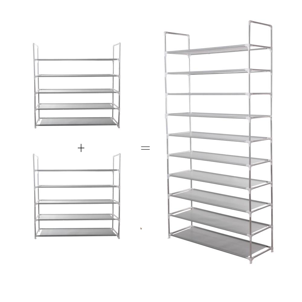 5 Tier Large Capacity Metal Shoe Organizer With Covers - Grey