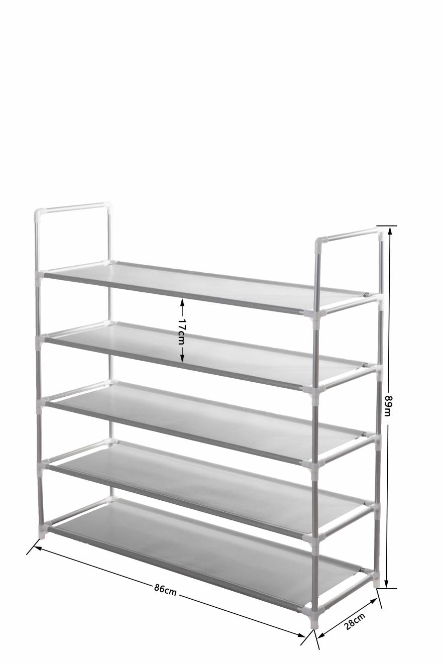 5 Tier Large Capacity Metal Shoe Organizer With Covers - Grey