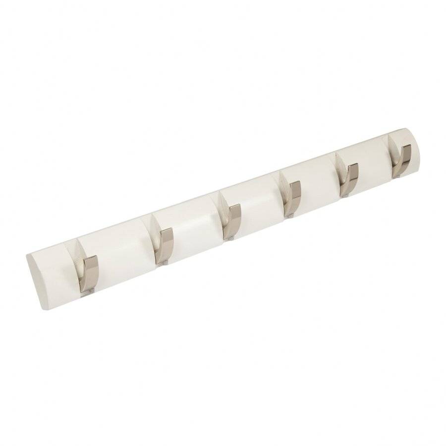 6 Hooks,  Wall-Mounted Wooden Flip Hook Hanger - White