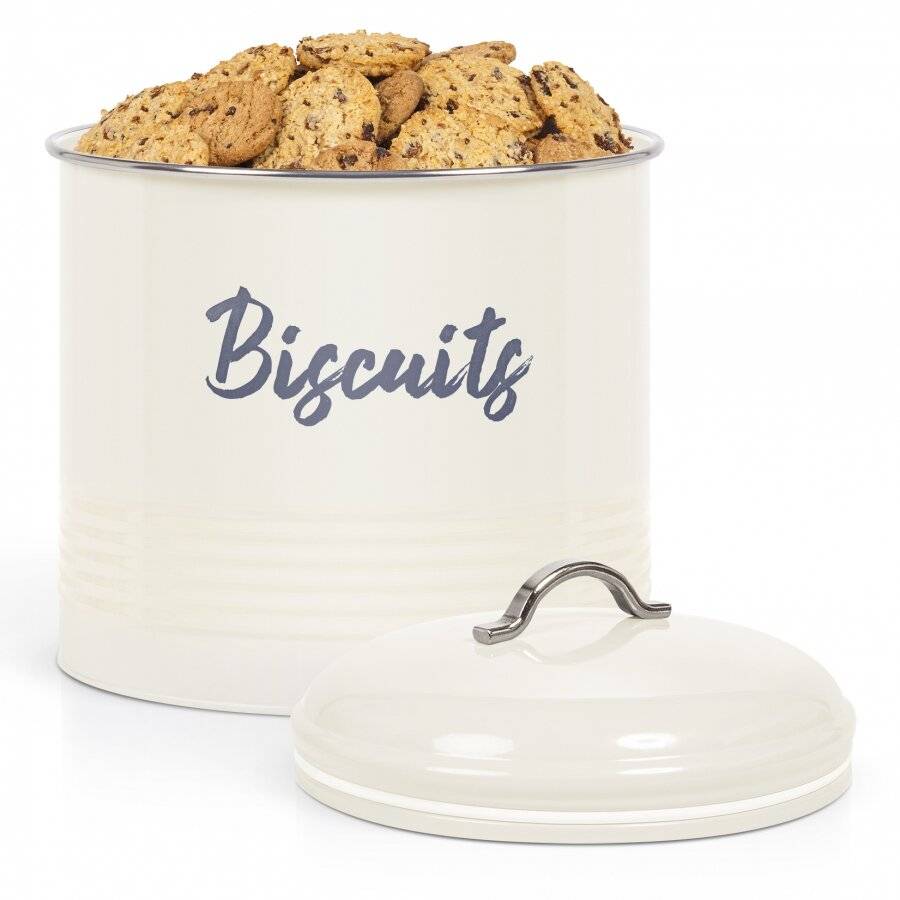 Airtight Round Shaped Biscuit Storage Canister - Cream