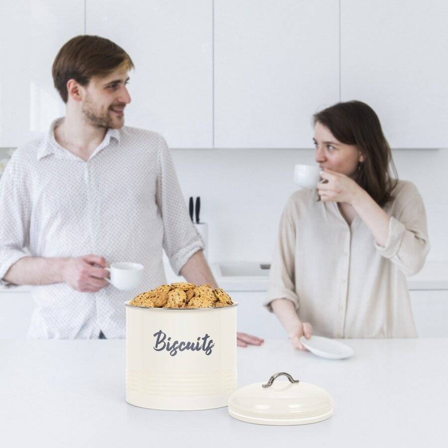 Airtight Round Shaped Biscuit Storage Canister - Cream