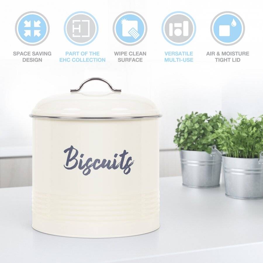 Airtight Round Shaped Biscuit Storage Canister - Cream