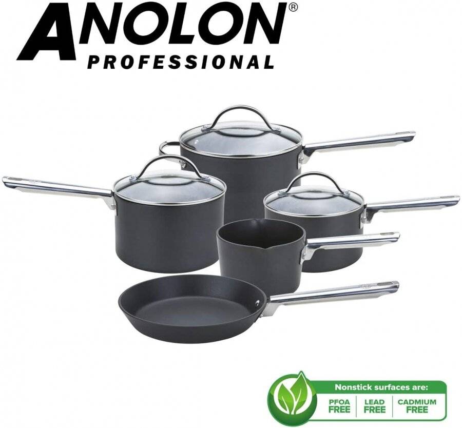 Anolon Professional Milk pan, Saucepans & Frypan Set of 5 - Black