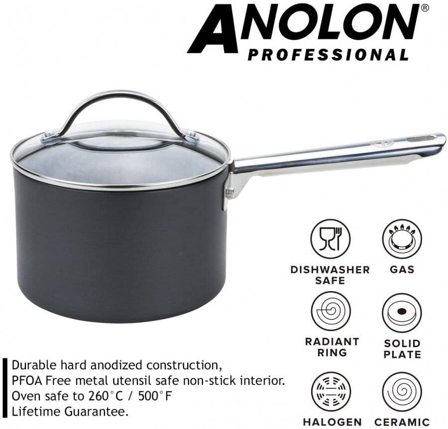 Anolon Professional Milk pan, Saucepans & Frypan Set of 5 - Black