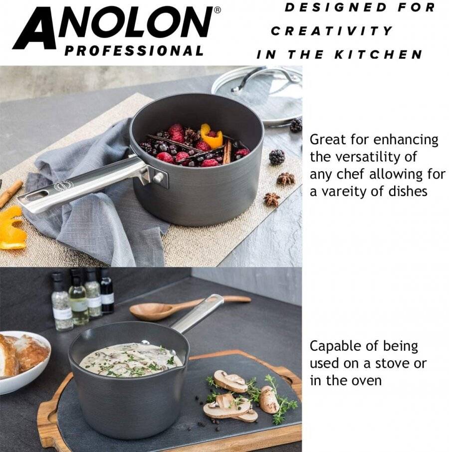 Anolon Professional Milk pan, Saucepans & Frypan Set of 5 - Black