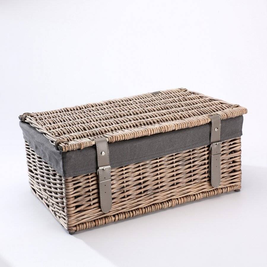 Antique Wash Wicker Gift Hamper Basket With Removable Liner - Grey