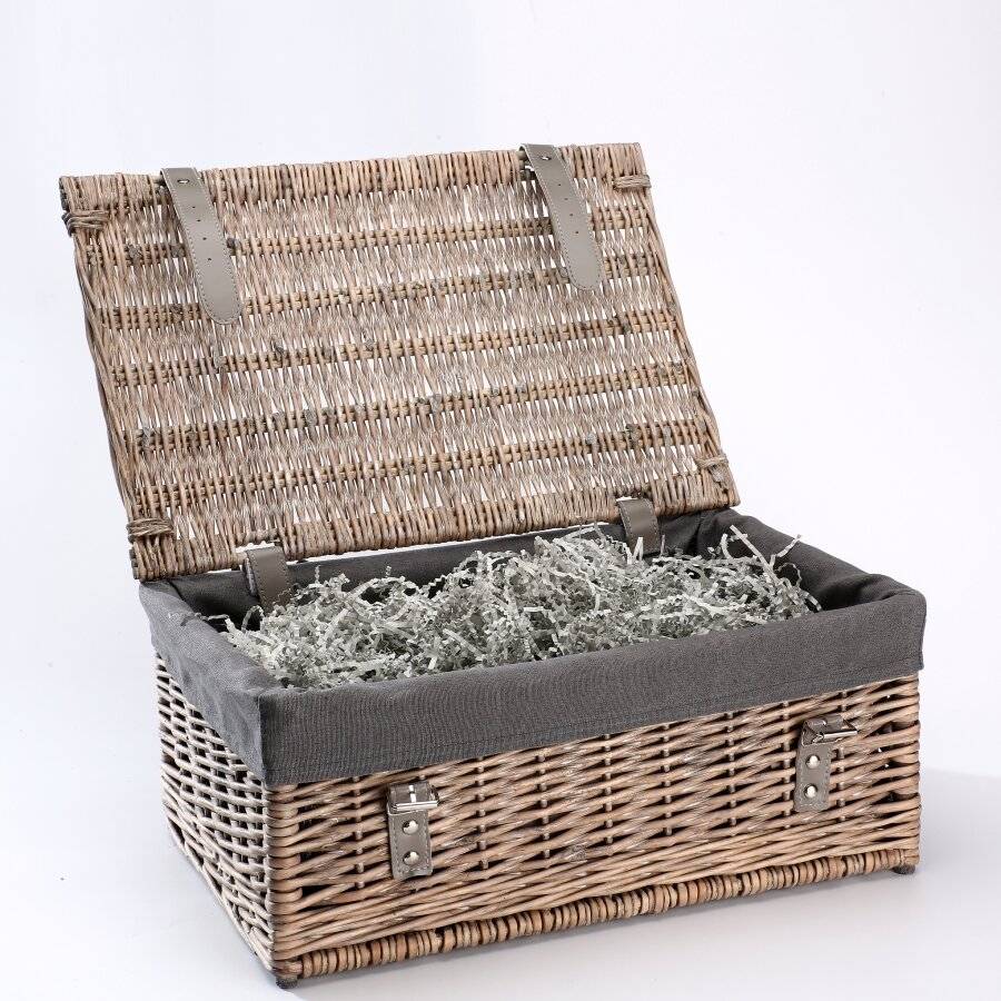 Antique Wash Wicker Gift Hamper Basket With Removable Liner - Grey