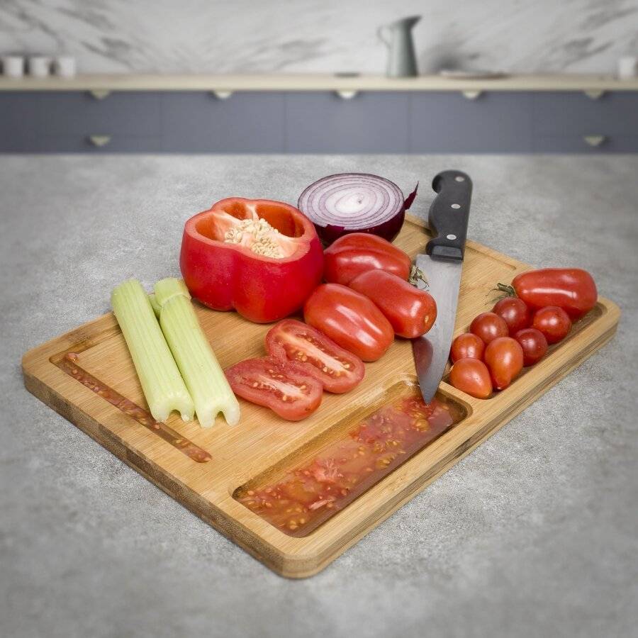 Bamboo Cutting Board with 2 Built in Compartments and Juice Groove