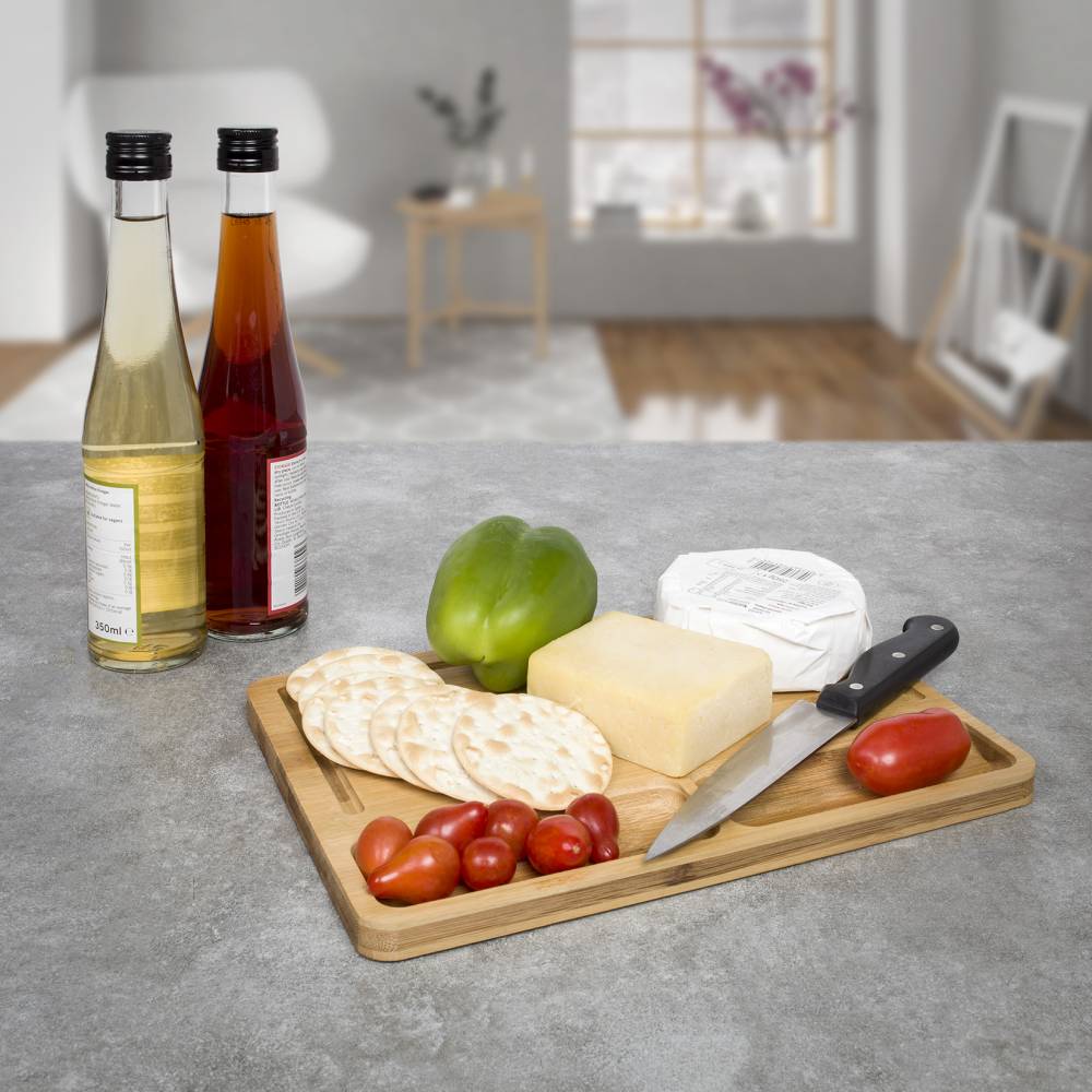 Bamboo Cutting Board with 2 Built in Compartments and Juice Groove