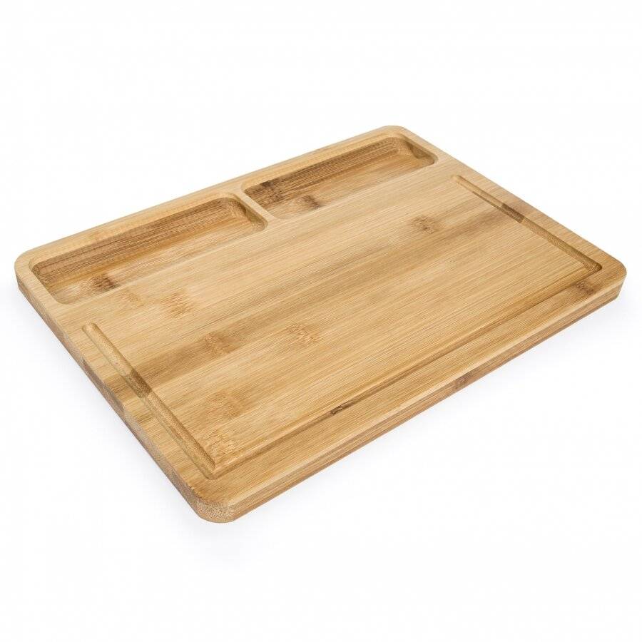 Bamboo Cutting Board with 2 Built in Compartments and Juice Groove