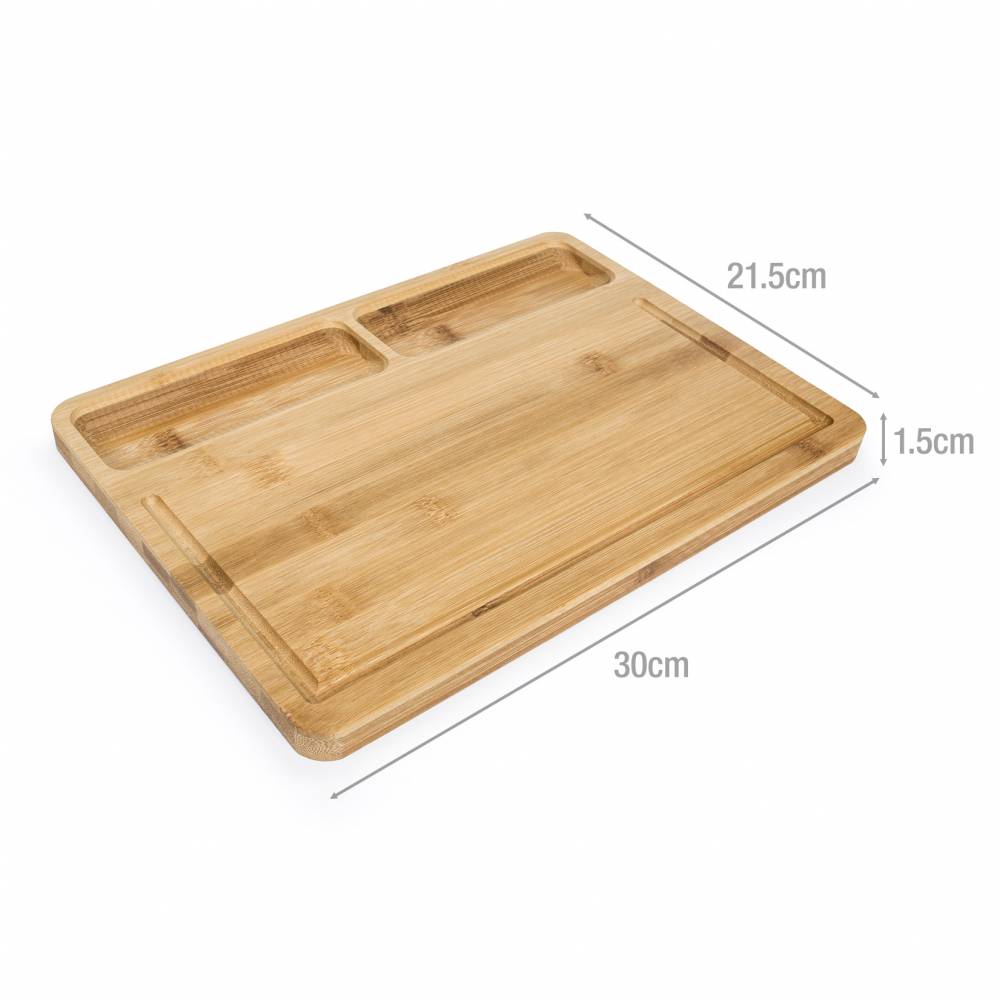 Bamboo Cutting Board with 2 Built in Compartments and Juice Groove