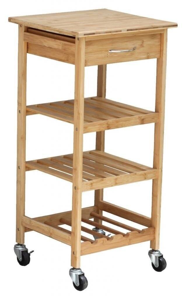 Bamboo Kitchen Storage Cart With Wire Baskets and Drawers