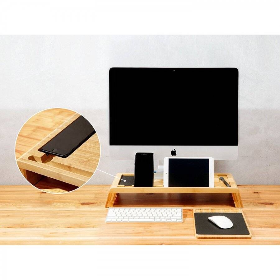 Bamboo Monitor Stand/ Screen Riser For Desks, Computers, Laptops & TVs