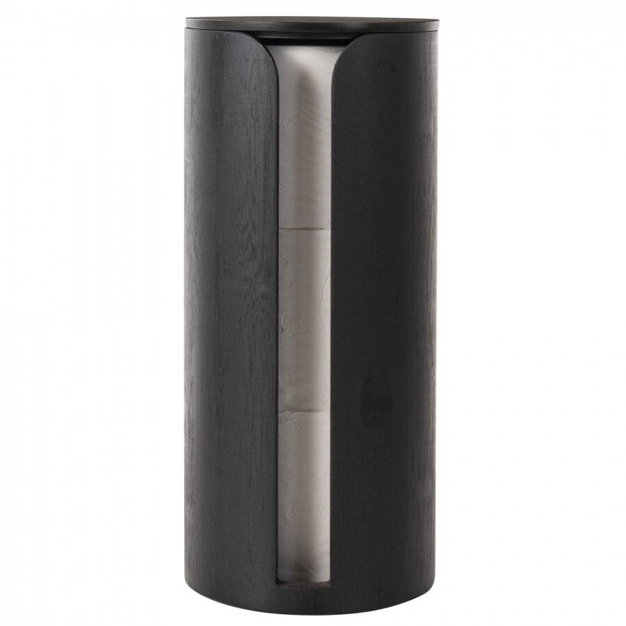 Bamboo Toilet Roll Holder with Lid, Freestanding Storage Unit - Black
