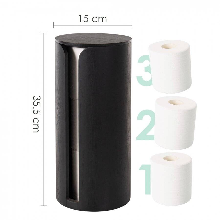 Bamboo Toilet Roll Holder with Lid, Freestanding Storage Unit - Black