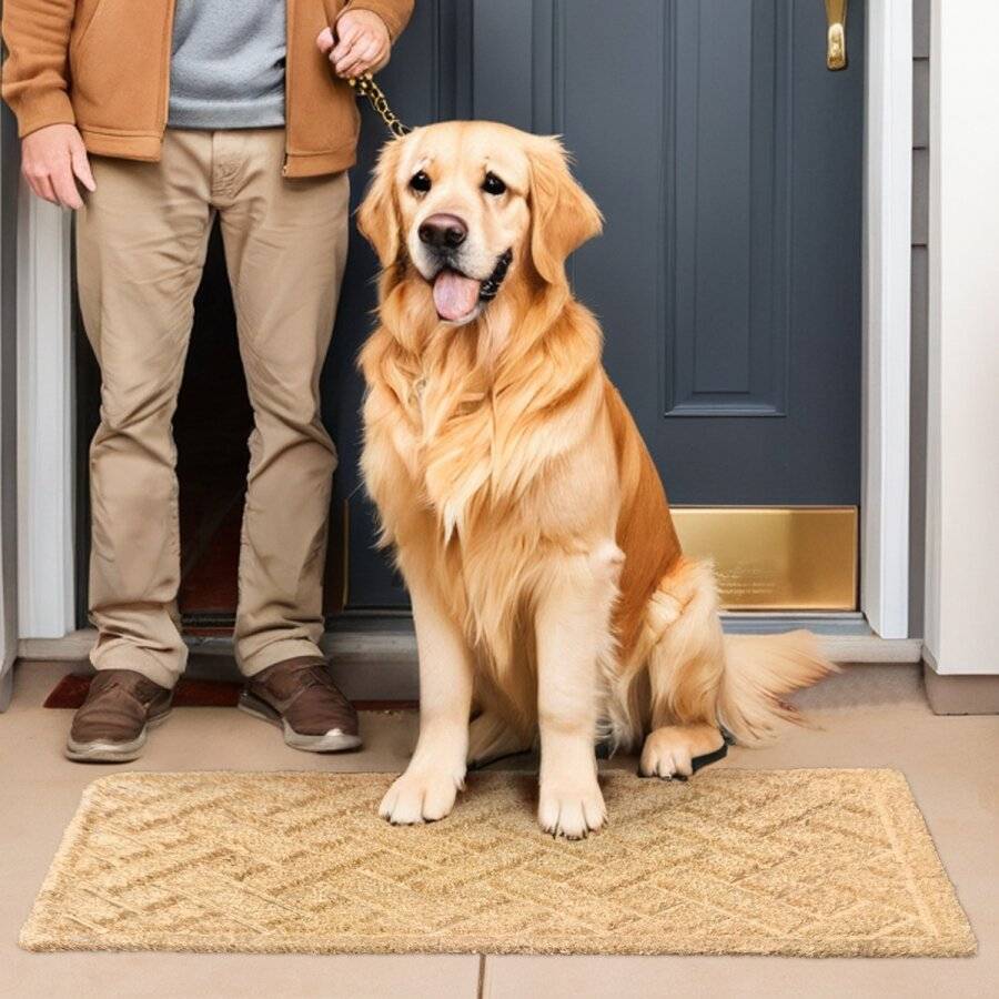 Basket Weave Embossed PVC Backed Coir Entrance Doormat, 40x70cm