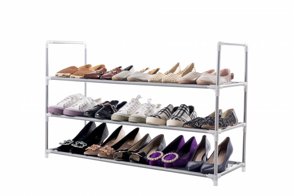 Black 3 Tier Large Capacity Metal Shoe Organizer With Non Woven Cover