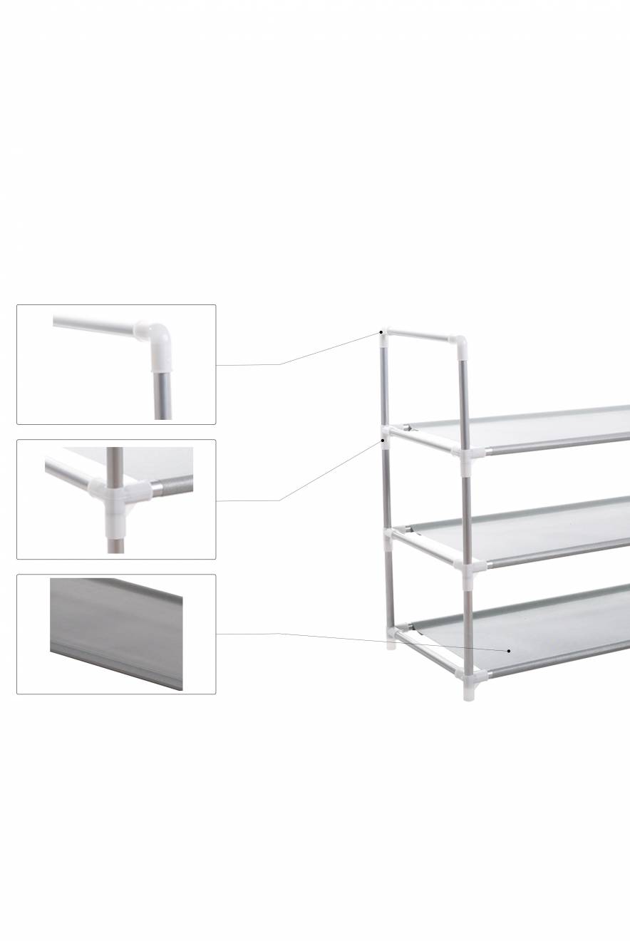 Black 3 Tier Large Capacity Metal Shoe Organizer With Non Woven Cover